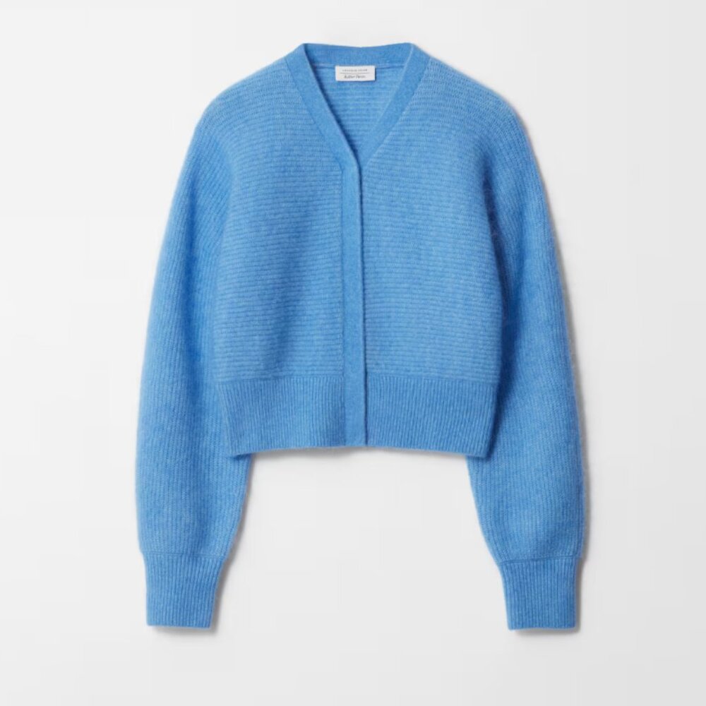 & Other Stories Mohair-Blend Rib-Knit Cardigan Blue Size Medium